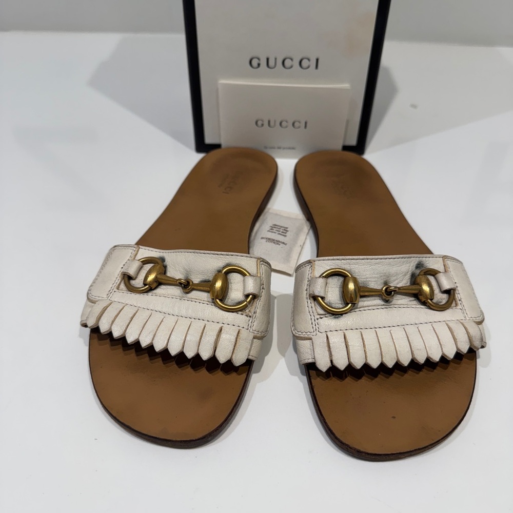 Gucci Women's Cream Leather Fringe Sandals